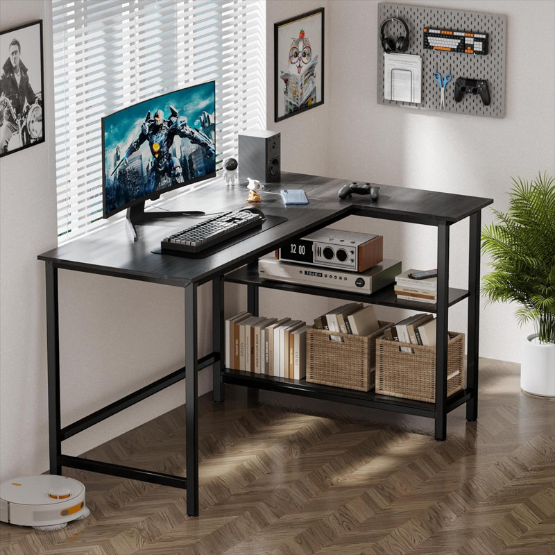 Inbox Zero L Shaped Computer Desk Home Office Desk with Shelf Wayfair